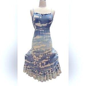 Knox Rose Blue & White Tie-Dye Ruffle Hem Midi Dress